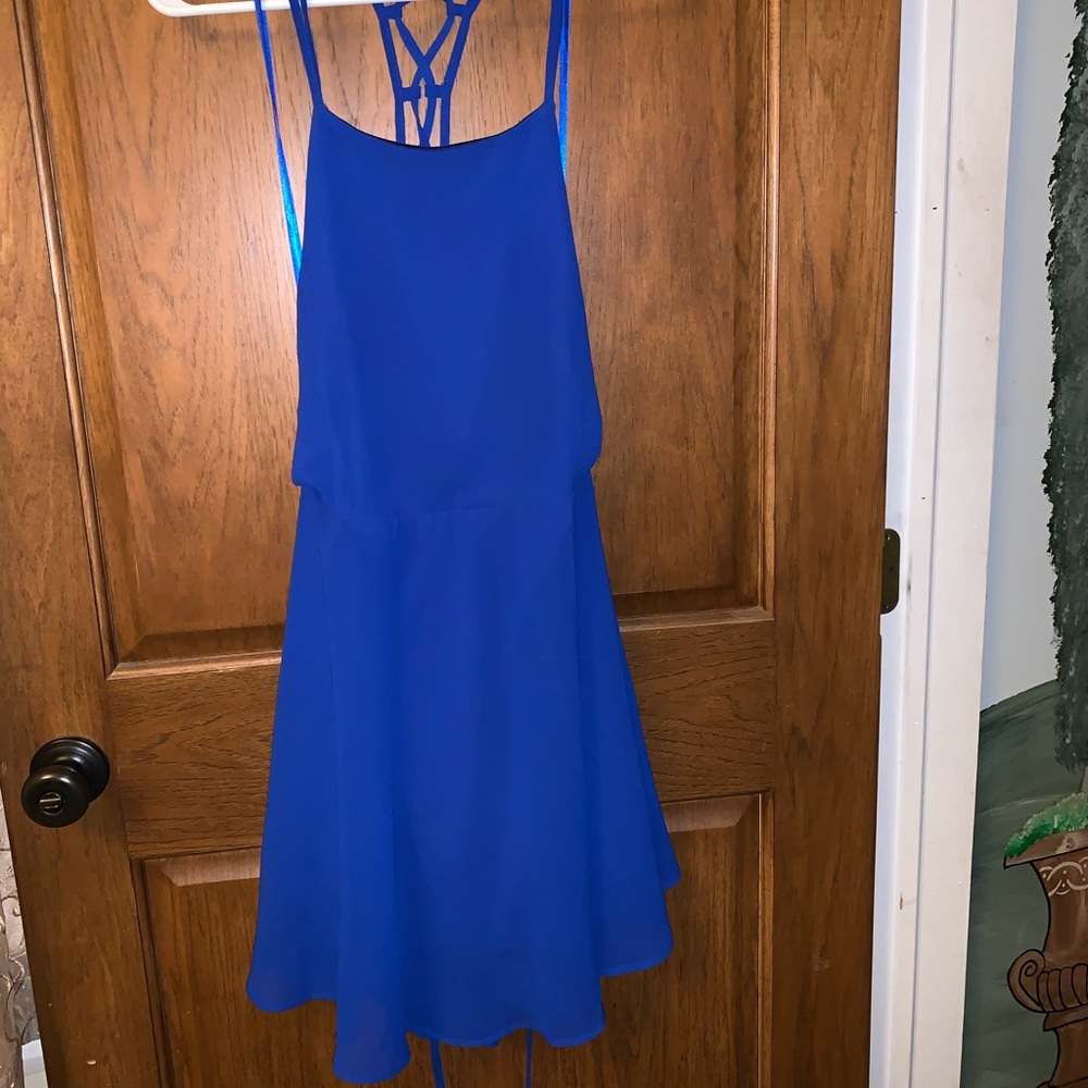 Lulu’s Blue Strappy Back Skater Dress
